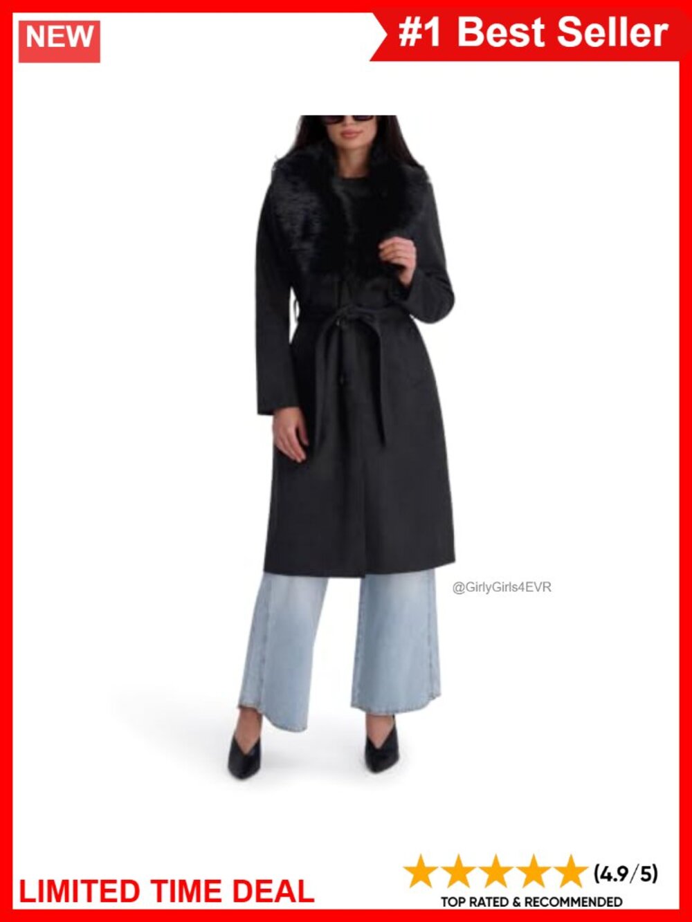 Faux Leather Faux Fur Belted Trench Coat